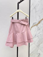 Pink Cropped Trench Asymmetrical Skirt Set