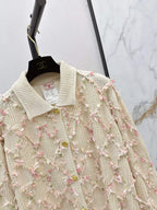 Diamond Ribbon Collared Knit Cardigan