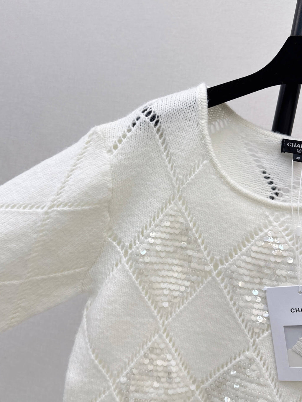 Openwork Diamond Sequin Knit Top