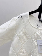 Openwork Diamond Sequin Knit Top