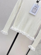Round Neck Lace Hem Knit Top