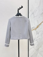 Grey Lace Trim Jacket and Skirt Set