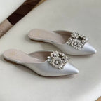Pearl Snowflake Buckle Diamond Satin Sandals