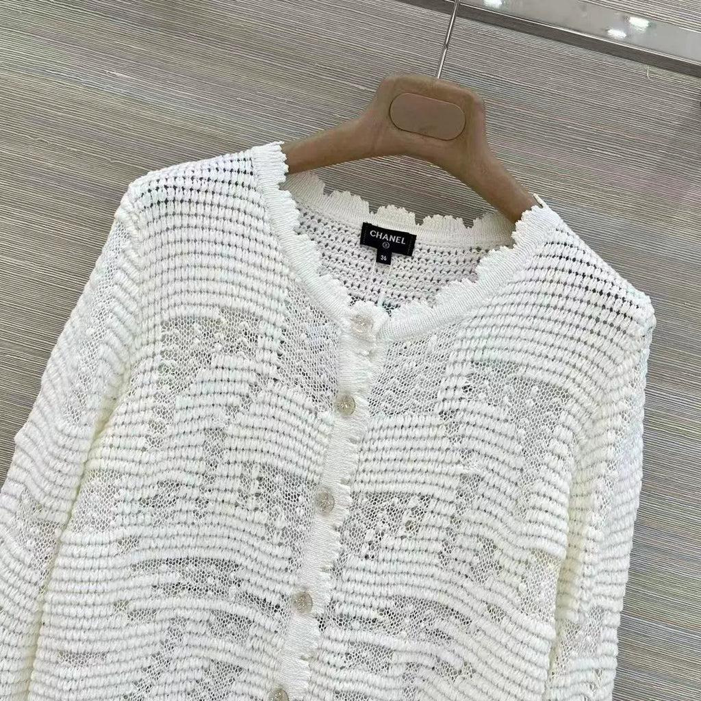 Openwork Jacquard Knit Cardigan