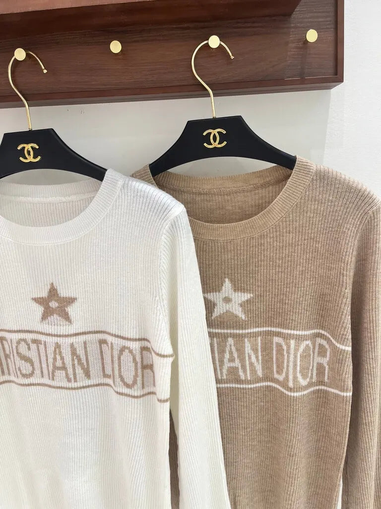 Contrast Logo Thin Ribbed Long Sleeve