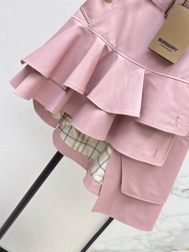 Pink Cropped Trench Asymmetrical Skirt Set