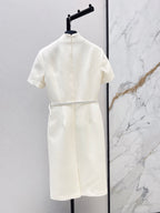 Stand Collar Belted Midi Dress