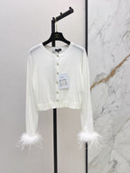 Feather Cuff Sheer Knit Cardigan