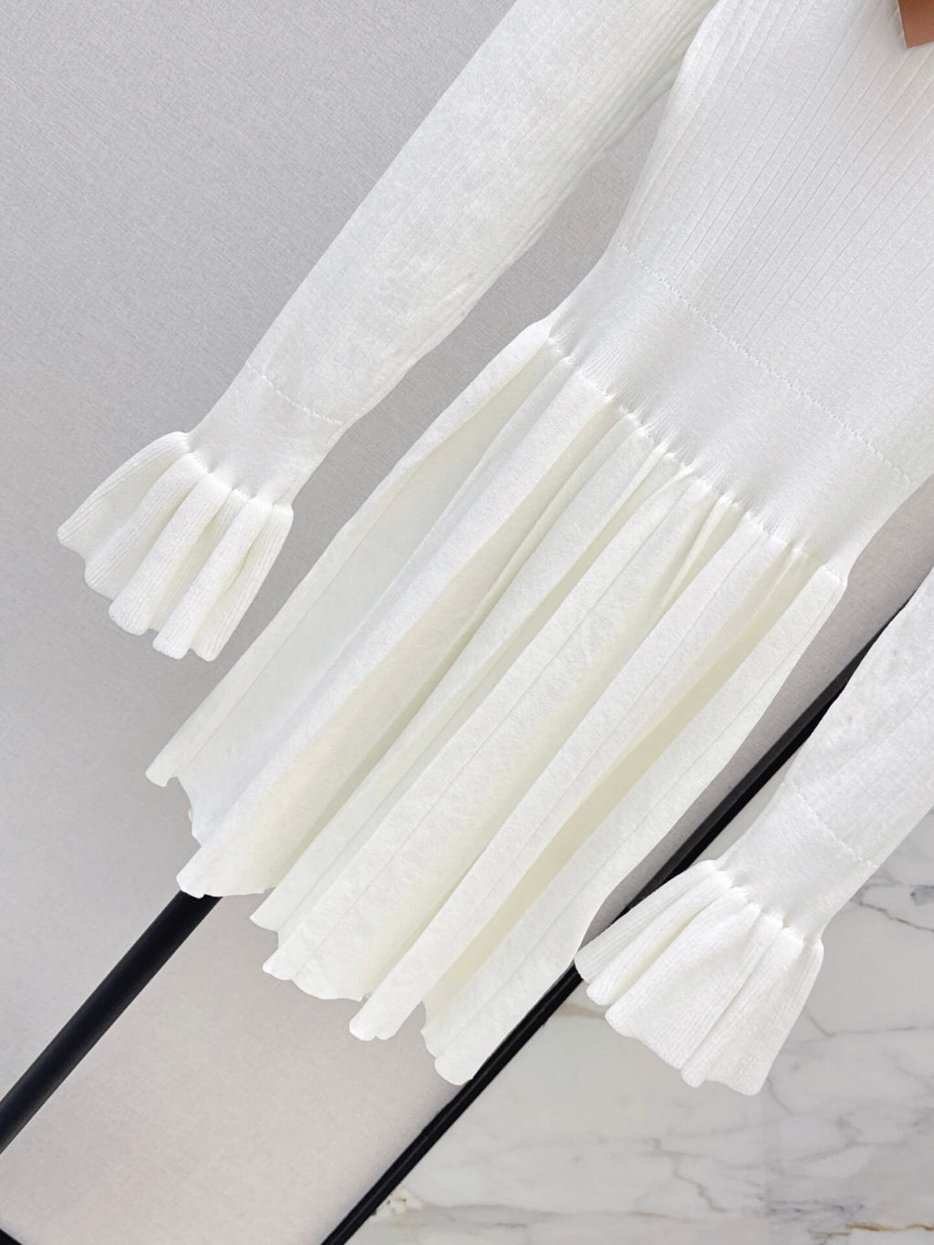 Collar Tie Flare Sleeve Knit Dress