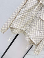 Checkered Hooded Jacket Wide Leg Pants Set