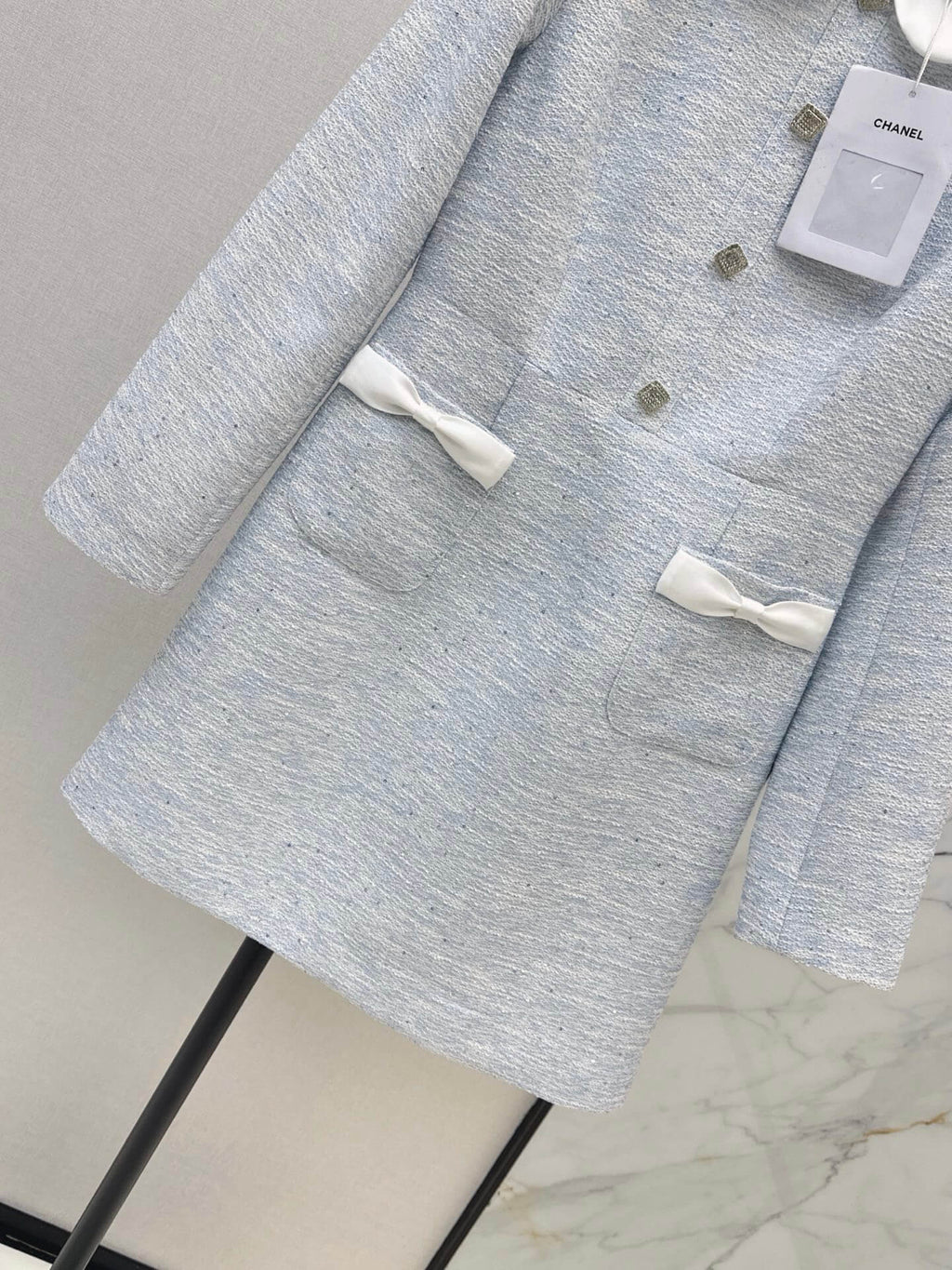 Contrast Collar Bow Pocket Mini Dress