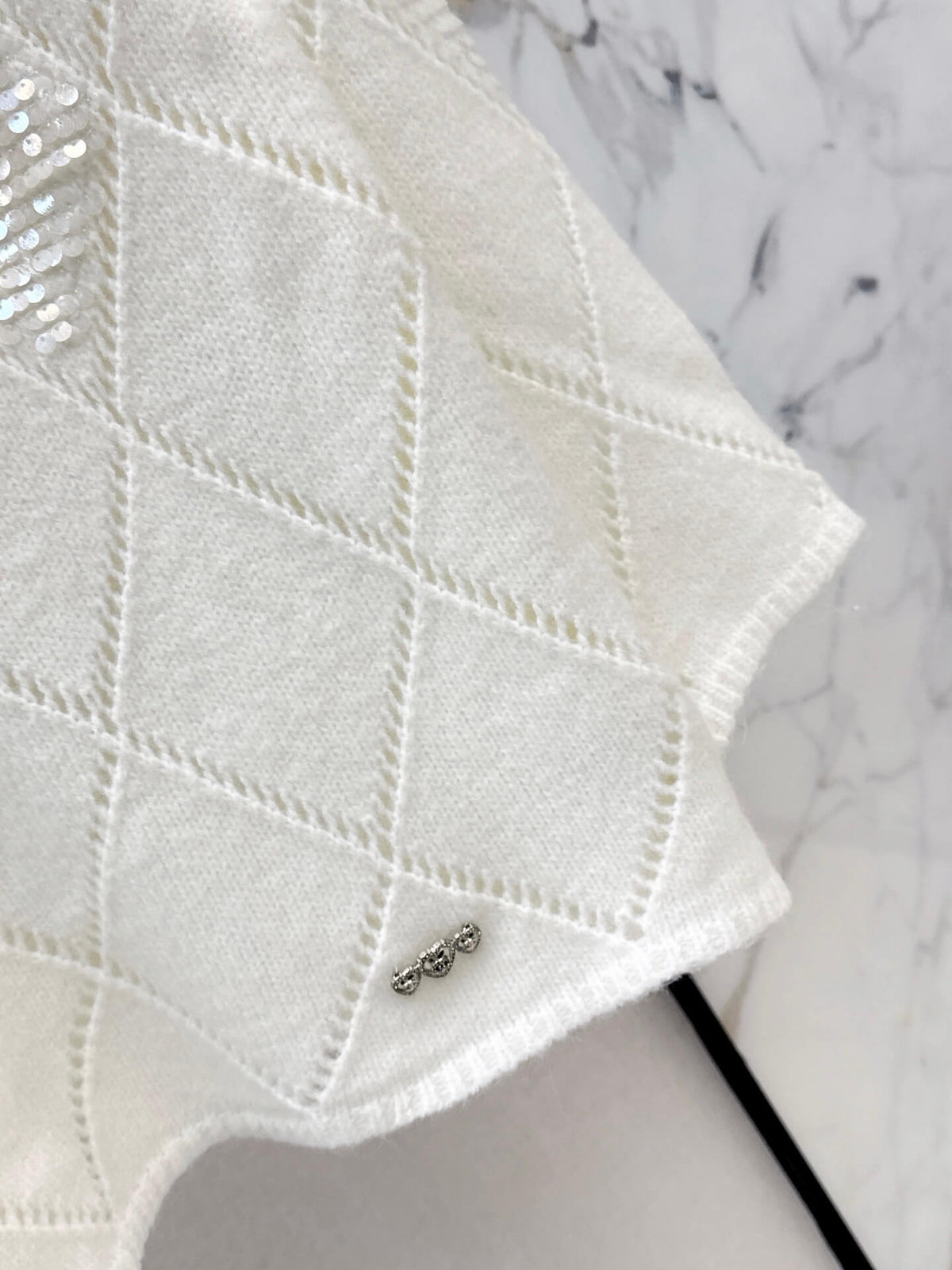 Openwork Diamond Sequin Knit Top