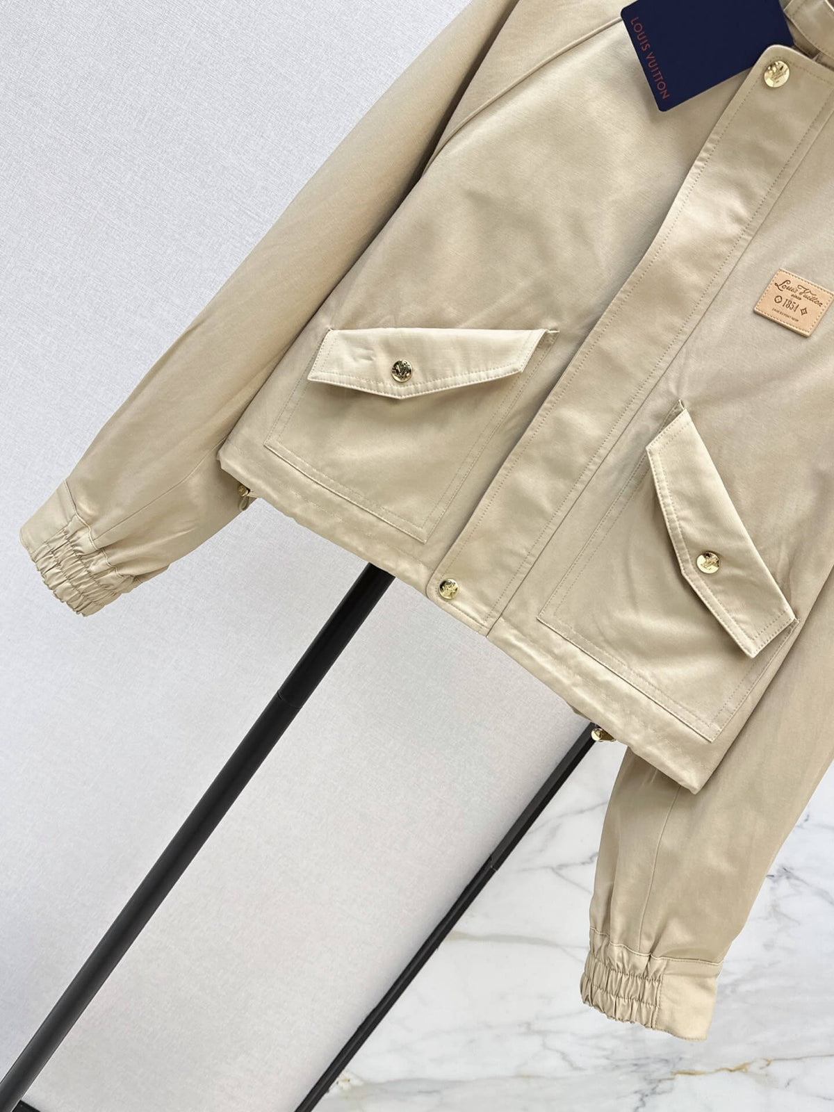 Stand Collar Label Cropped Jacket