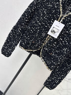 Black Tweed Gold Trim V-Neck Jacket