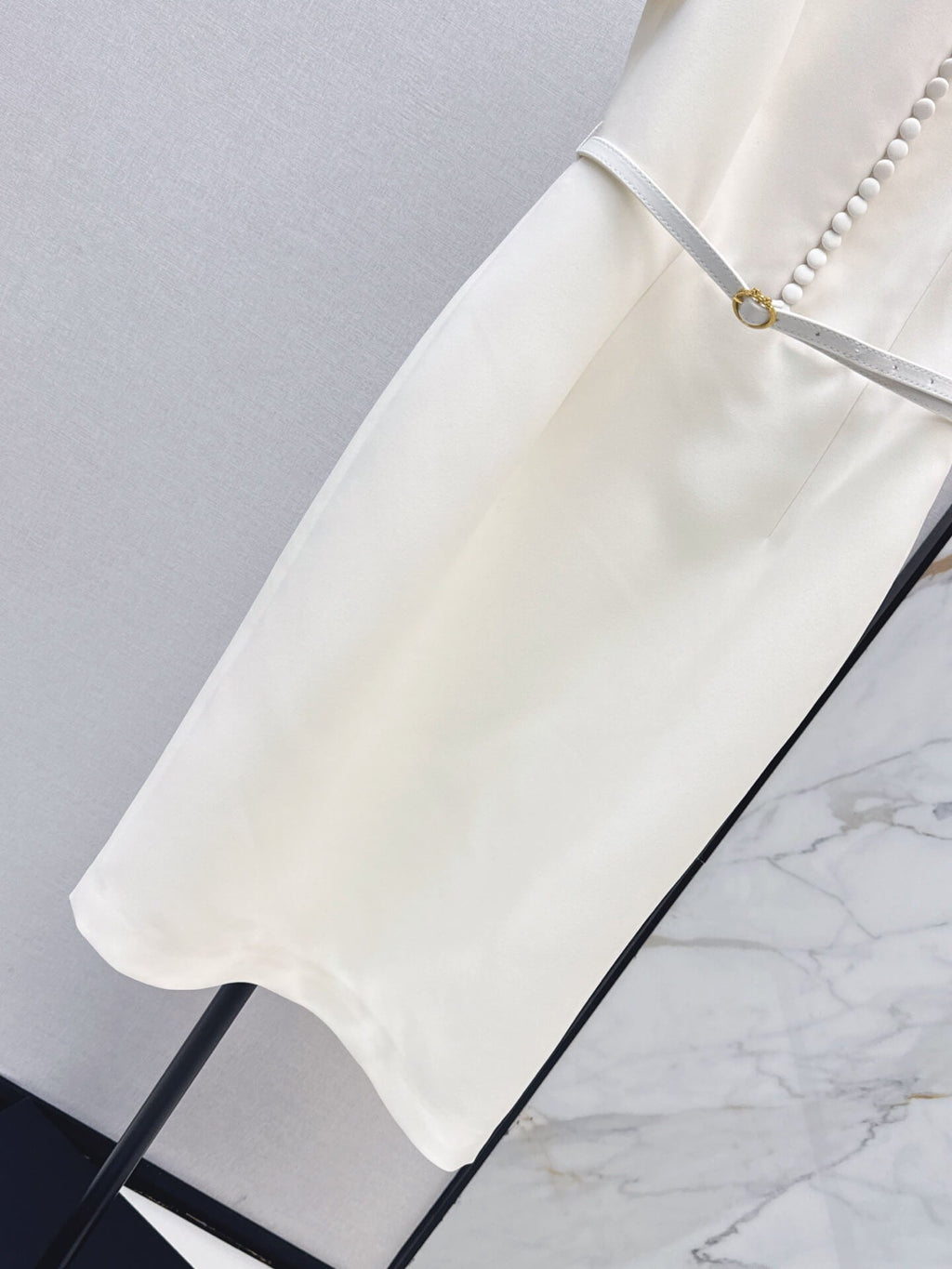 Stand Collar Belted Midi Dress