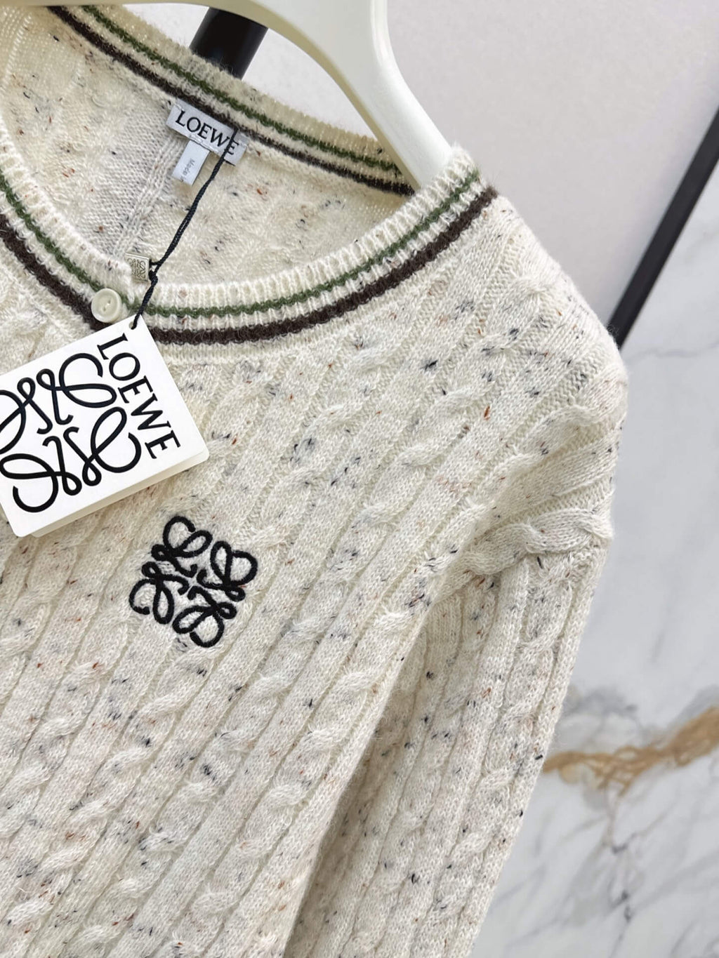 Speckled Cable Knit Crew Neck Cardigan