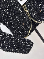 Black Tweed Gold Trim V-Neck Jacket