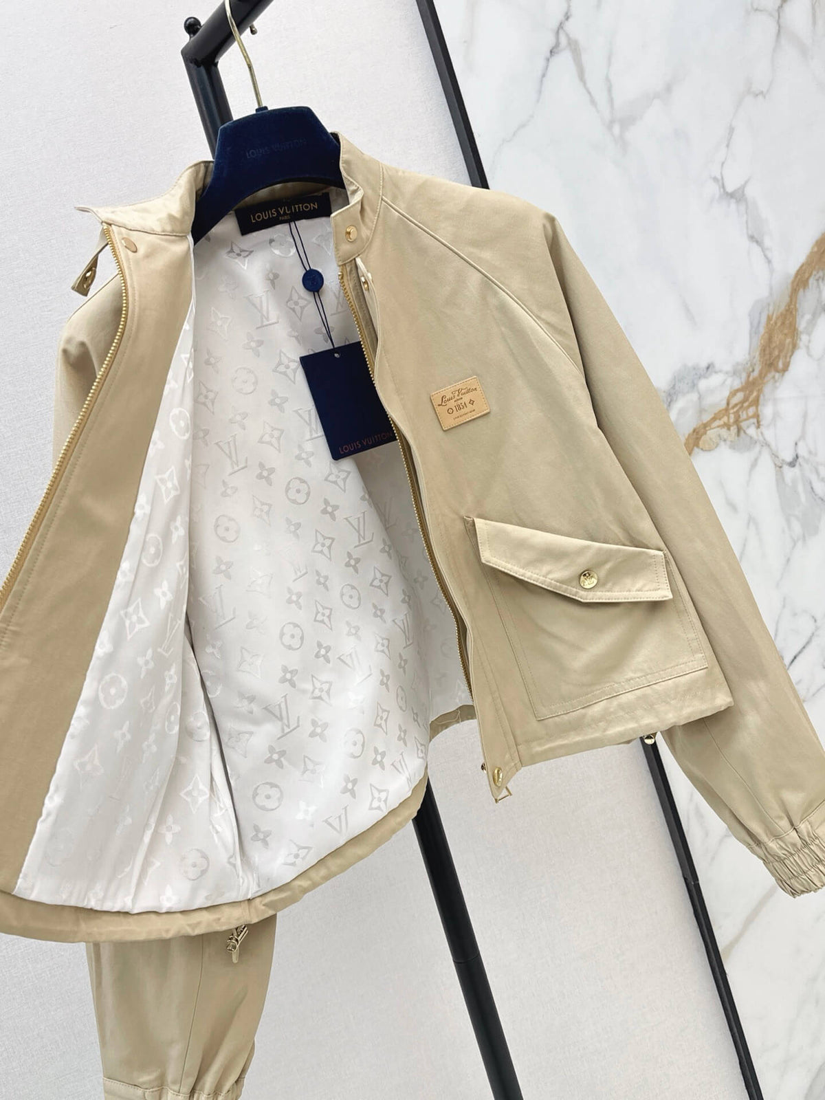 Stand Collar Label Cropped Jacket