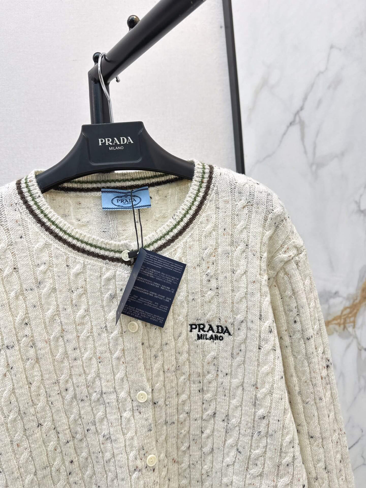 Speckled Cable Knit Crew Cardigan