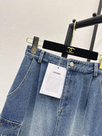 Cargo Denim Midi Skirt