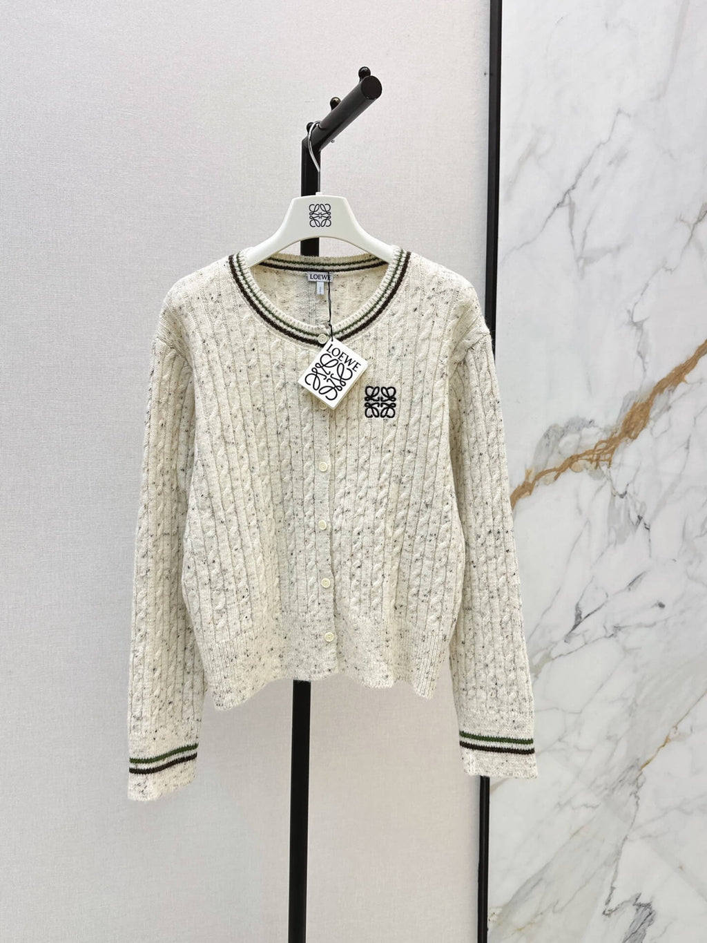 Speckled Cable Knit Crew Neck Cardigan