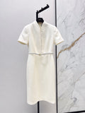 Stand Collar Belted Midi Dress