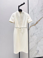 Stand Collar Belted Midi Dress
