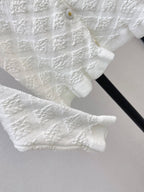Diamond Jacquard Ruffle Hem Knit Cardigan