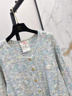 Multicolor Mohair V-neck Hollow Knit Cardigan