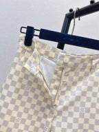Checkered Hooded Jacket Wide Leg Pants Set