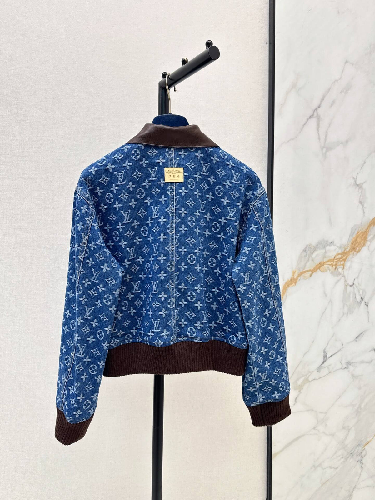 Allover Jacquard Rib Hem Denim Jacket