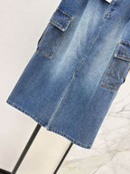 Cargo Denim Midi Skirt