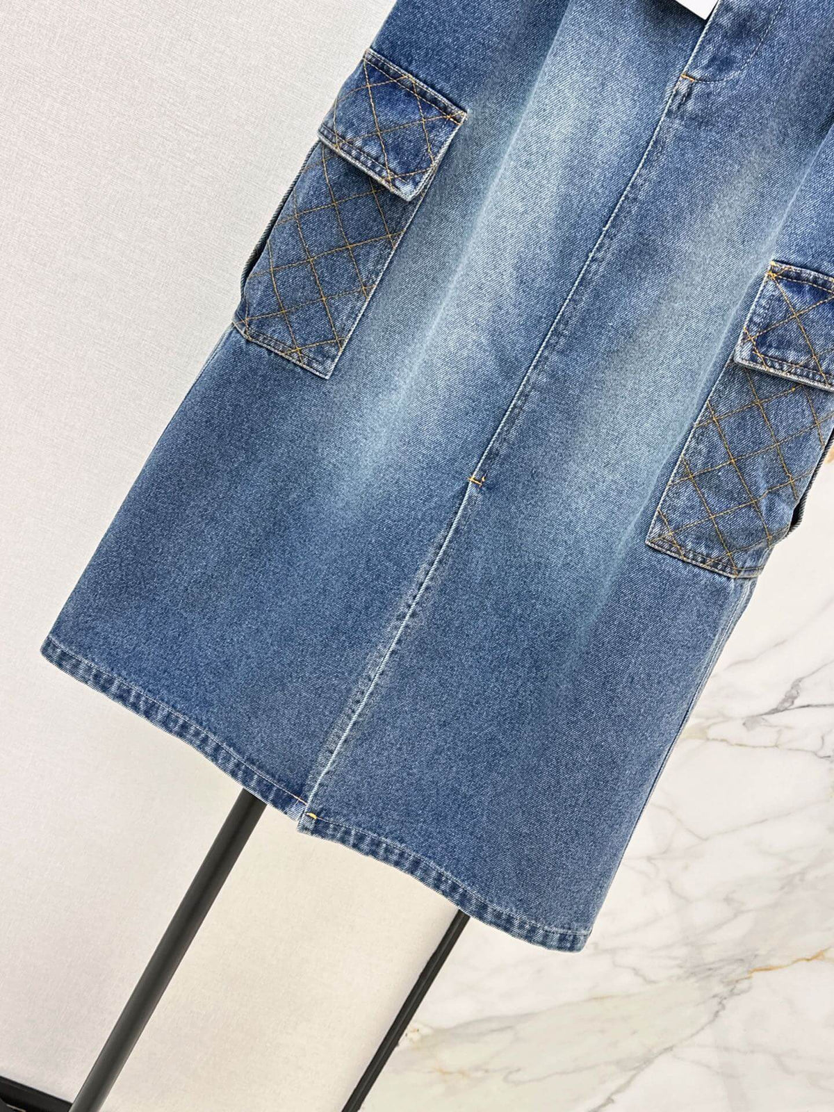 Cargo Denim Midi Skirt