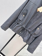 Stand Collar Drawstring Waist Jacket