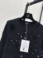 Neck 3D Sequin Knit Cardigan
