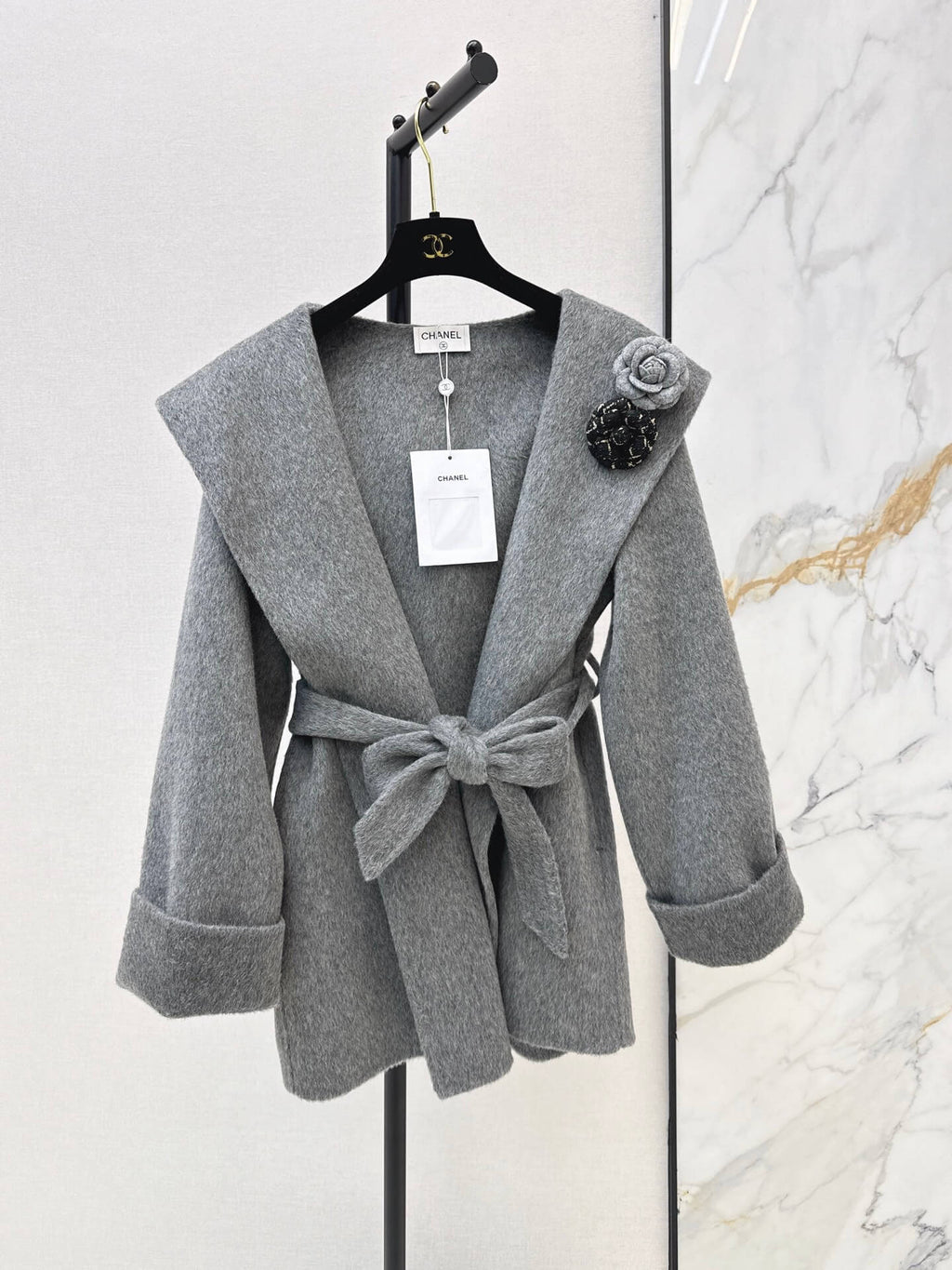 Heather Gray Shawl Collar Wrap Coat