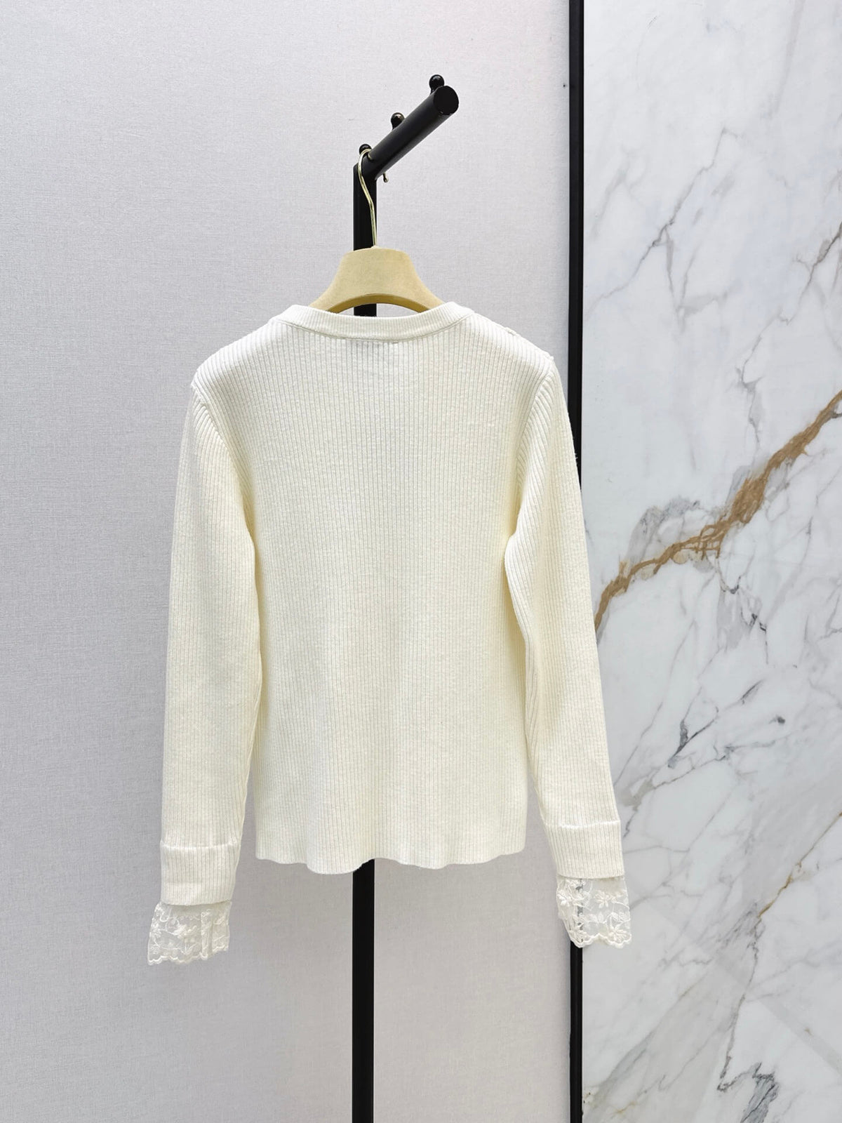 Lace Spliced Ribbed Long Sleeve