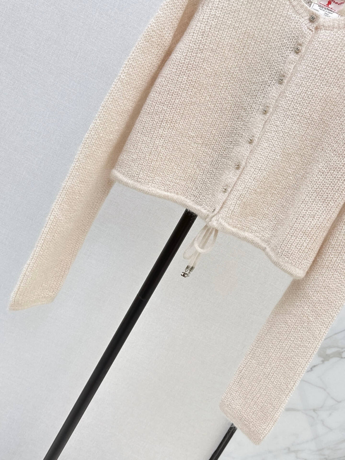 Cropped Drawstring Knit Cardigan