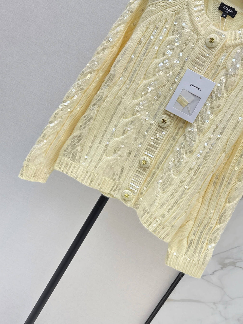 Pale Yellow Twist Knit Sweater Coat