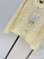 Pale Yellow Twist Knit Sweater Coat