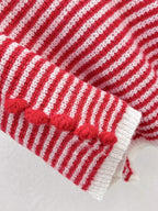Pom Pom Detail Striped Knit Sweater