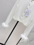 Feather Cuff Sheer Knit Cardigan