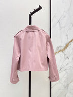 Pink Cropped Trench Asymmetrical Skirt Set