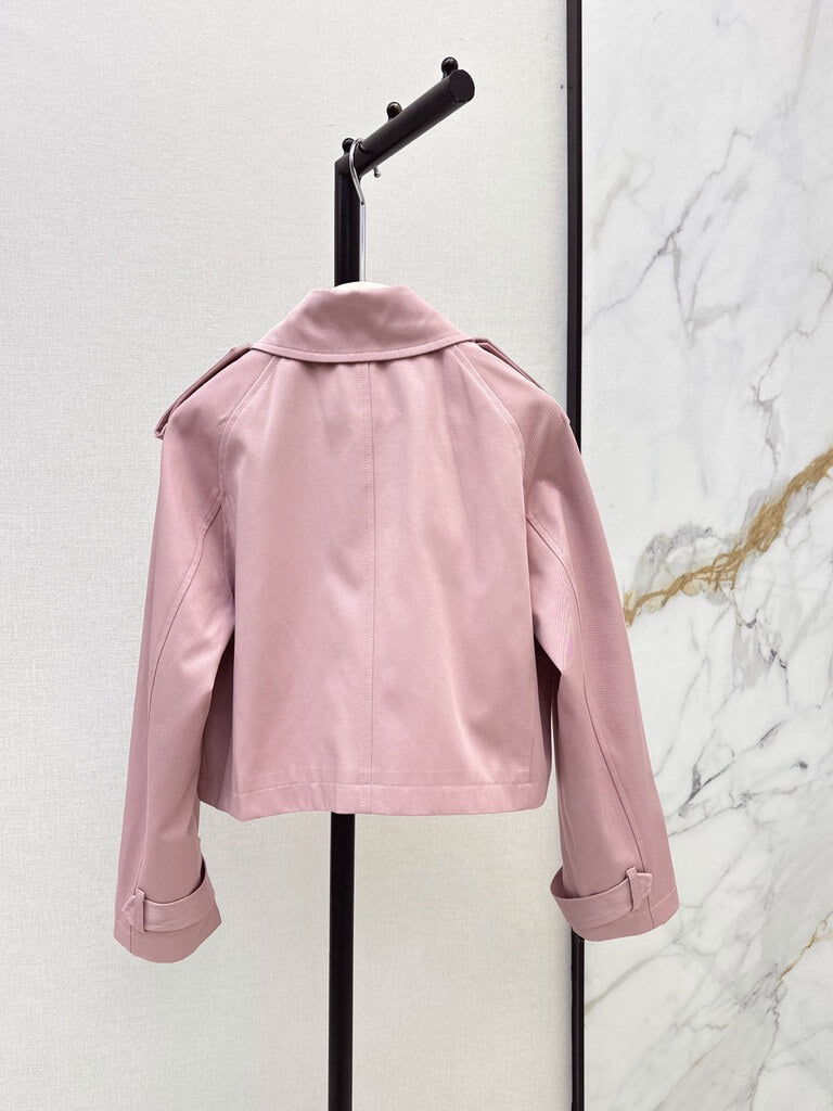 Pink Cropped Trench Asymmetrical Skirt Set