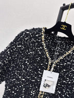Black Tweed Gold Trim V-Neck Jacket