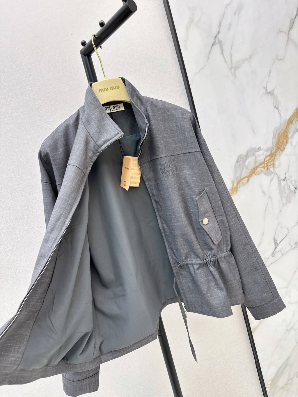 Stand Collar Drawstring Waist Jacket