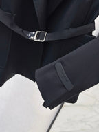 Black Belted Coat & Zipper Skirt Set