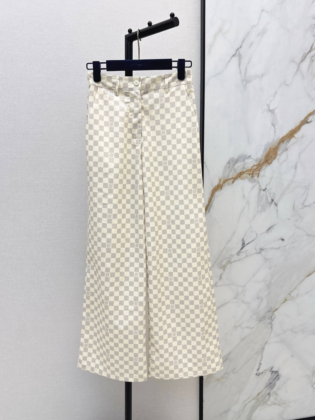 Checkered Hooded Jacket Wide Leg Pants Set