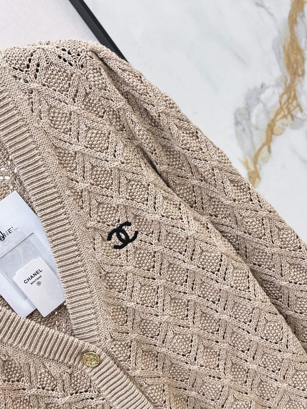 Diamond Hollow V-neck Knit Cardigan