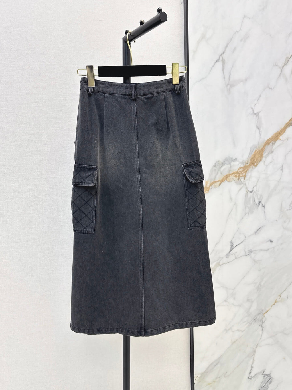 Cargo Denim Midi Skirt